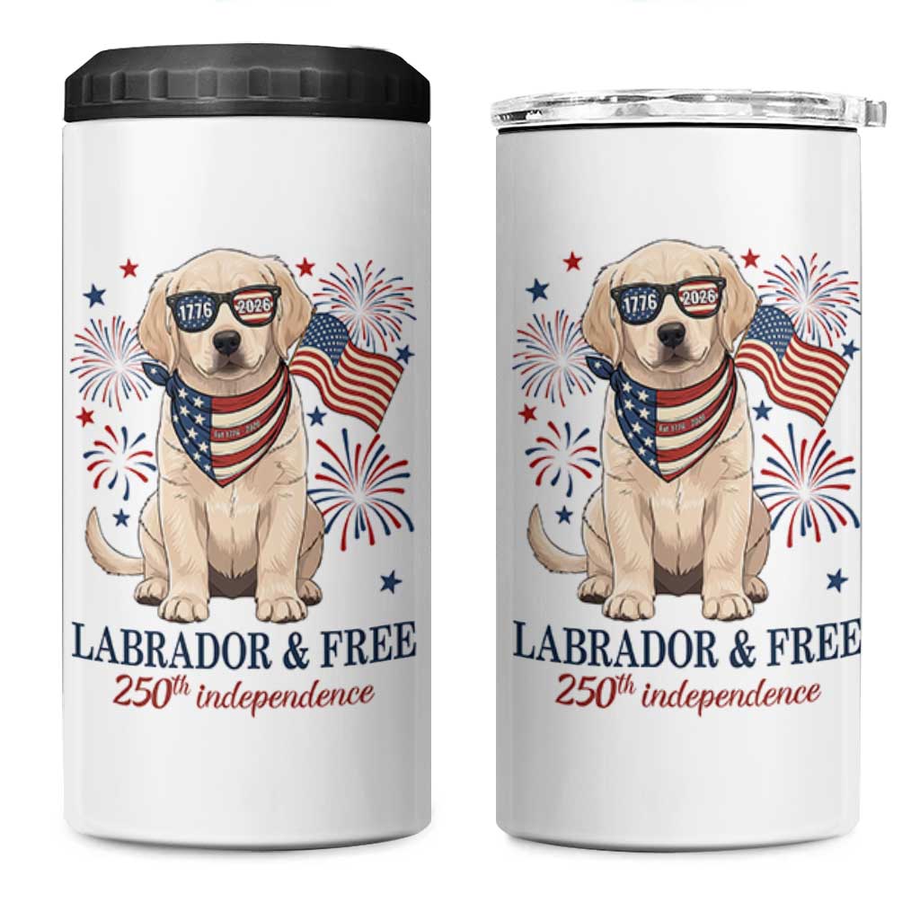 250th America Anniversary 4 in 1 Can Cooler Tumbler Labrador Retriever American Flag 4th of July