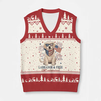 250th America Anniversary V-Neck Knit Sweater Vest Labrador Retriever American Flag 4th of July