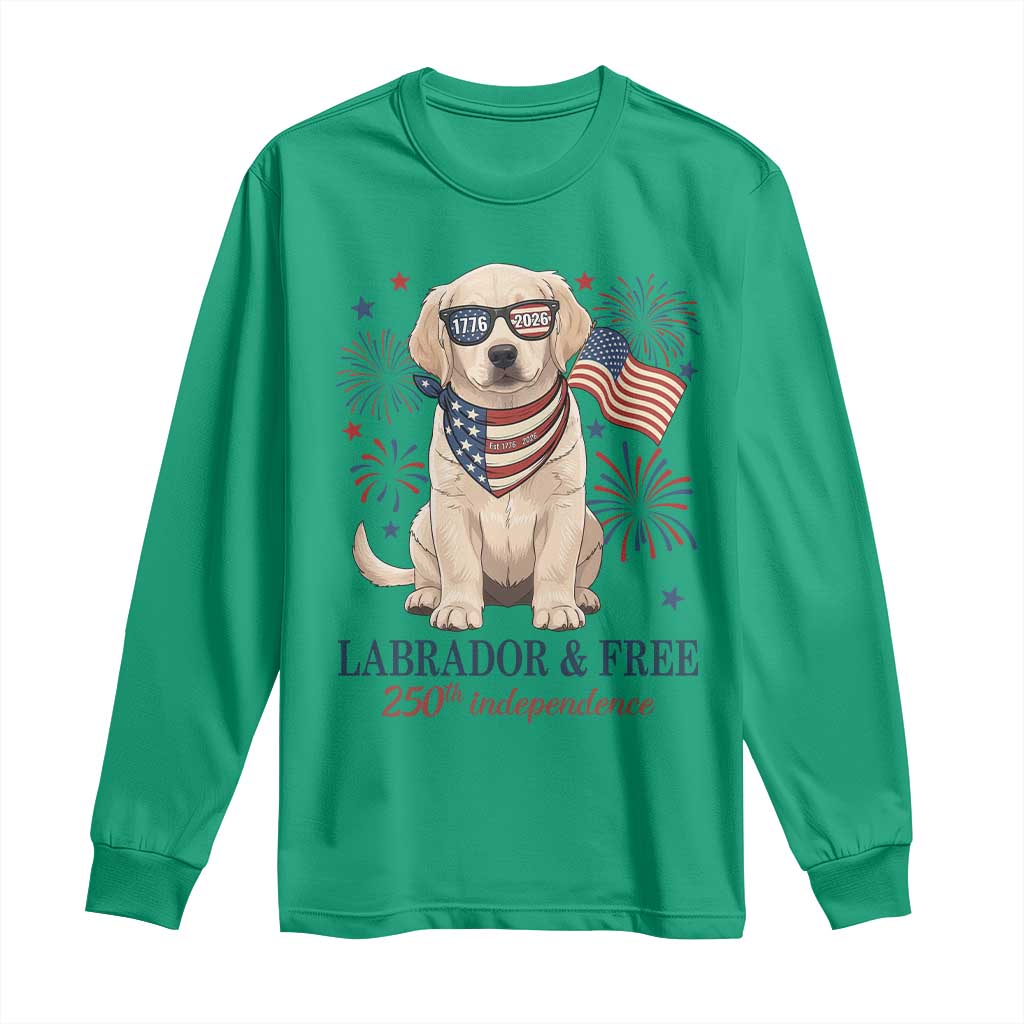 250th America Anniversary Long Sleeve Shirt Labrador Retriever American Flag 4th of July