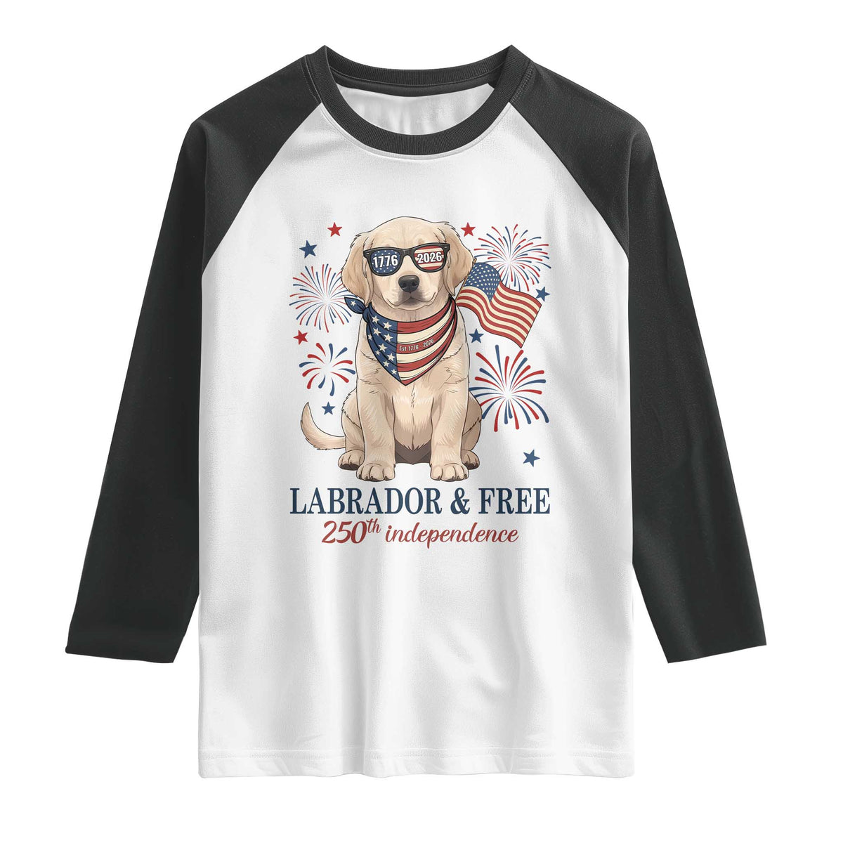 250th America Anniversary Raglan Shirt Labrador Retriever American Flag 4th of July