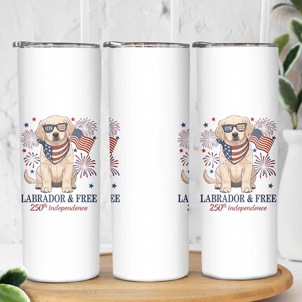 250th America Anniversary Skinny Tumbler Labrador Retriever American Flag 4th of July
