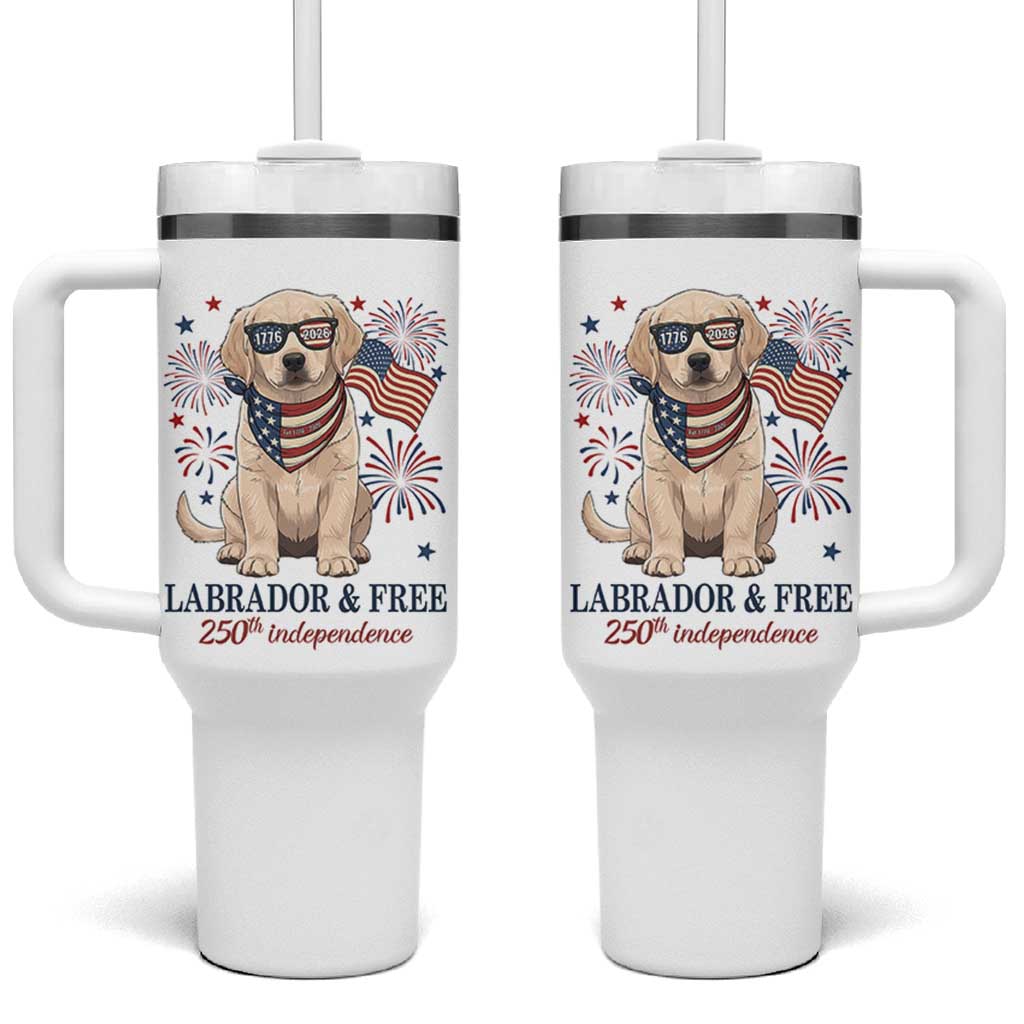 250th America Anniversary Tumbler With Handle Labrador Retriever American Flag 4th of July