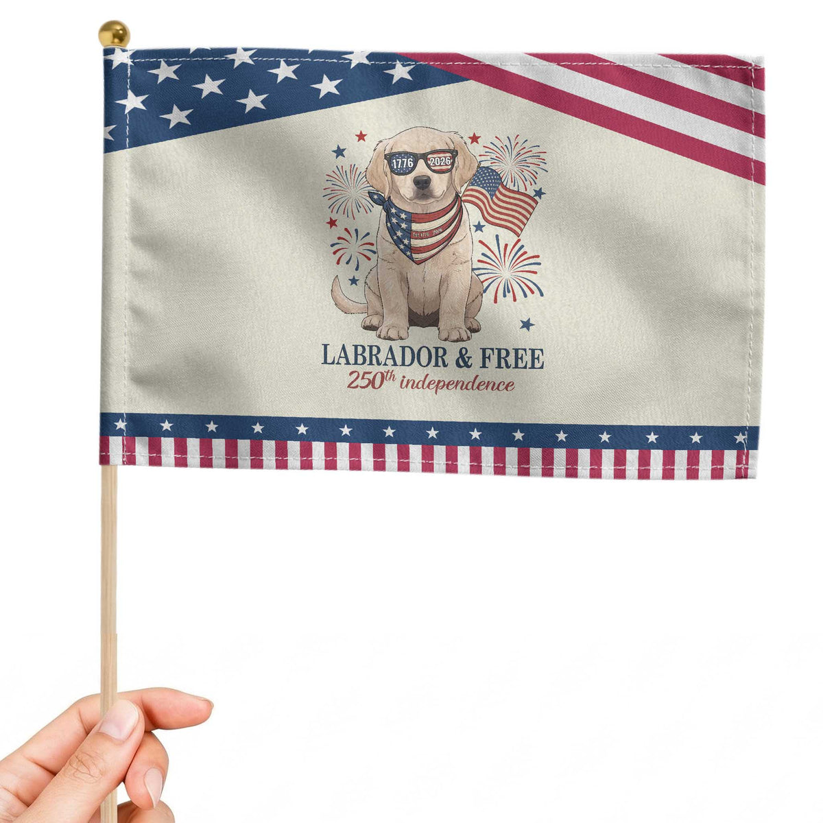 250th America Anniversary Patriotic Handheld Flag Labrador Retriever American Flag 4th of July