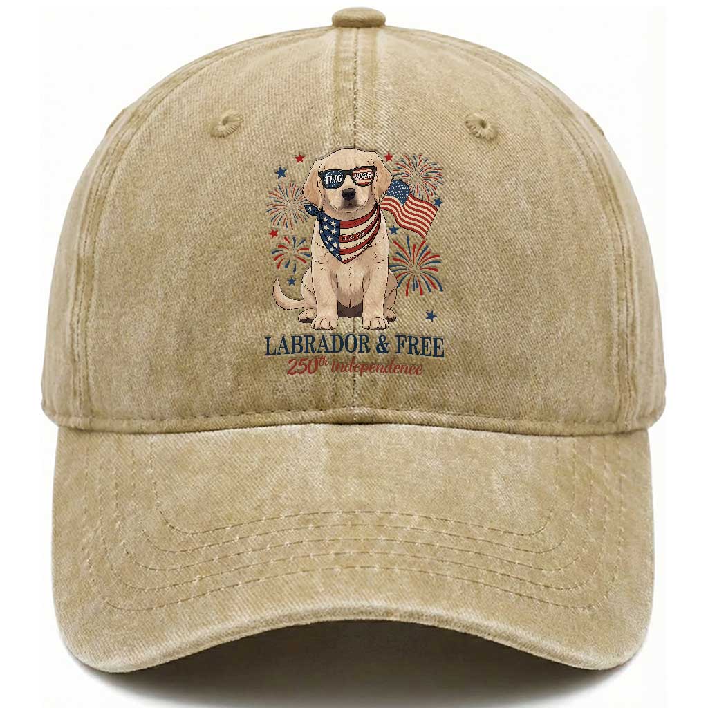 250th America Anniversary Washed Cotton Baseball Cap Labrador Retriever American Flag 4th of July