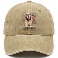 250th America Anniversary Washed Cotton Baseball Cap Labrador Retriever American Flag 4th of July