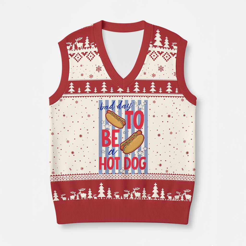 Bad Day To Be A Hot Dog V-Neck Knit Sweater Vest 4th of July Summer Beach