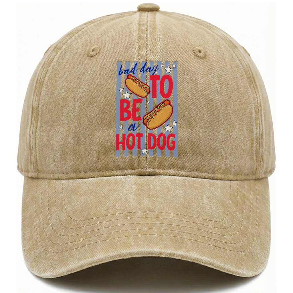 Bad Day To Be A Hot Dog Washed Cotton Baseball Cap 4th of July Summer Beach
