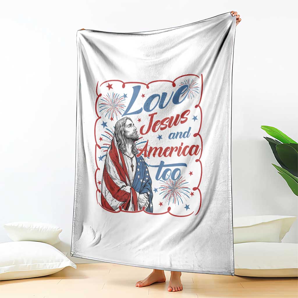 Loves Jesus and America Too Throw Blanket Patriotic Christian Jesus 4th of July
