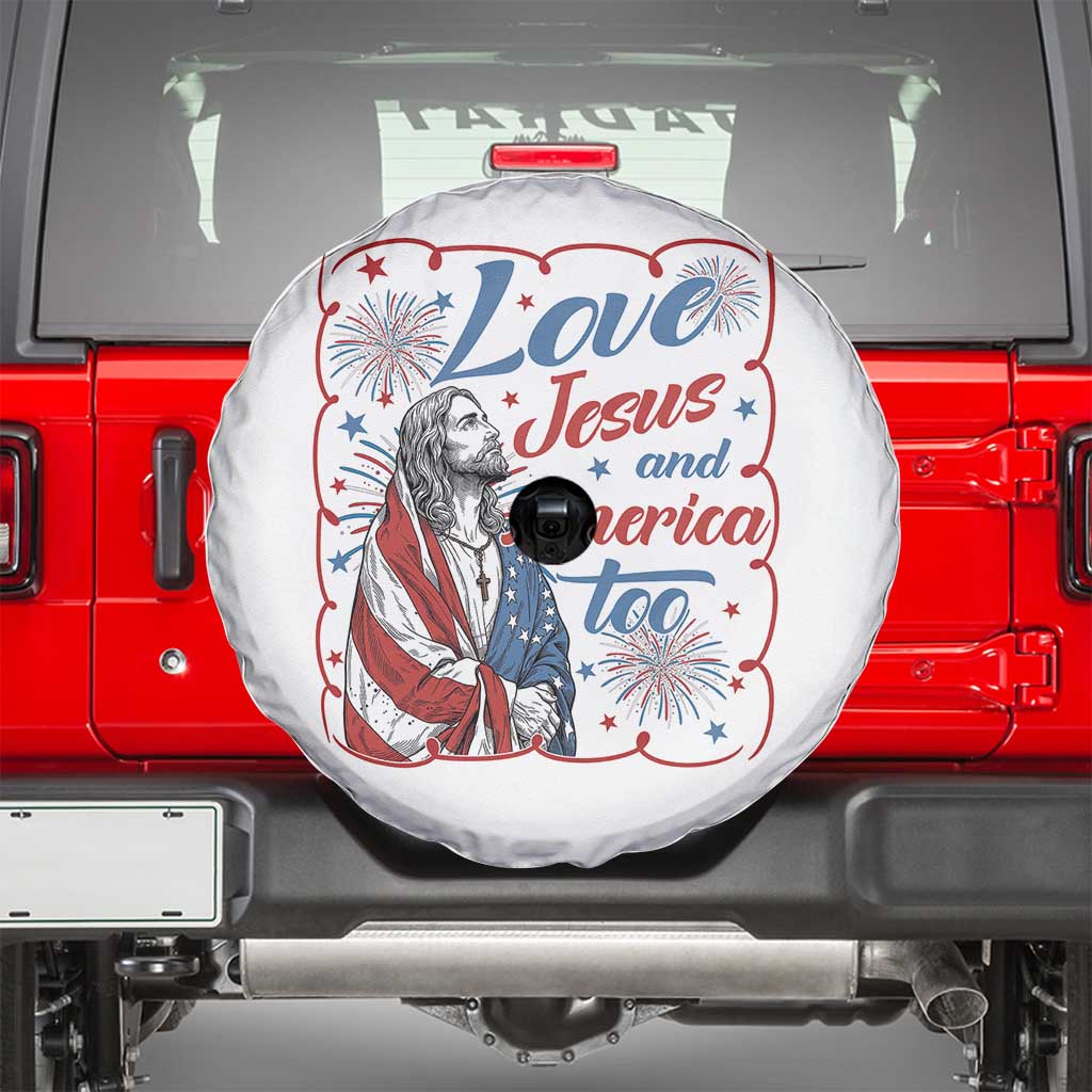 Loves Jesus and America Too Spare Tire Cover Patriotic Christian Jesus 4th of July
