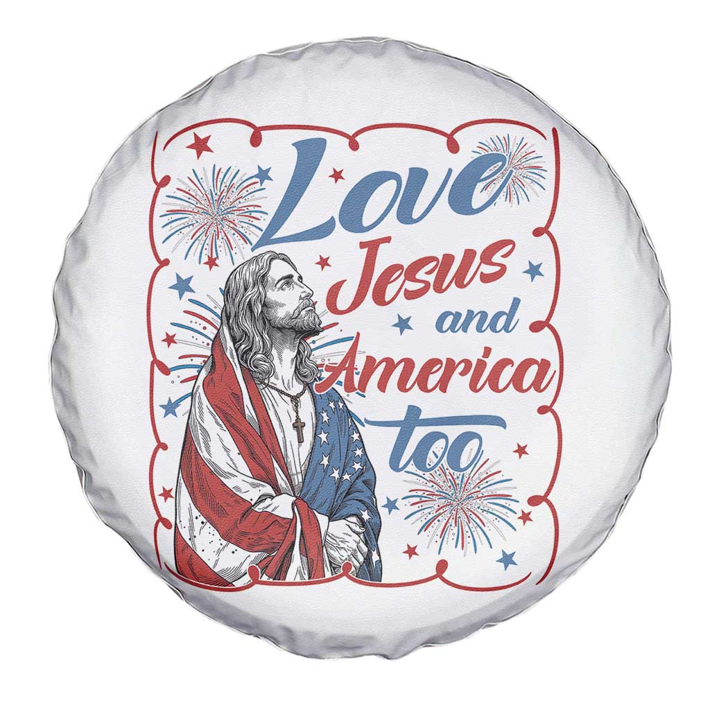 Loves Jesus and America Too Spare Tire Cover Patriotic Christian Jesus 4th of July