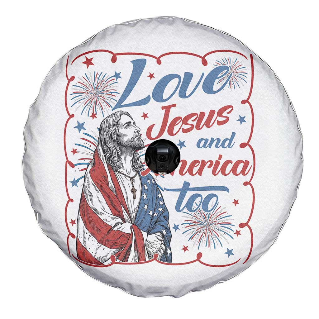 Loves Jesus and America Too Spare Tire Cover Patriotic Christian Jesus 4th of July