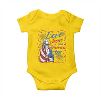 Loves Jesus and America Too Baby Onesie Patriotic Christian Jesus 4th of July
