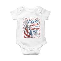 Loves Jesus and America Too Baby Onesie Patriotic Christian Jesus 4th of July