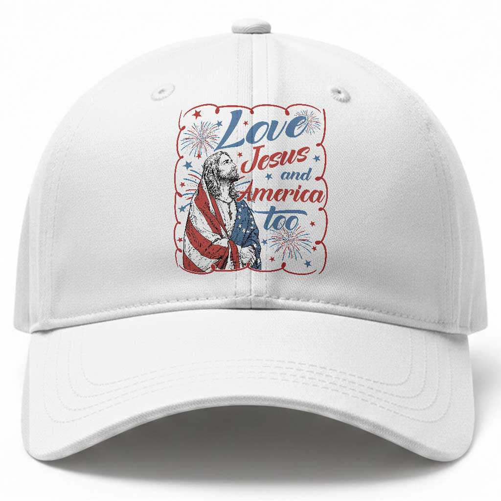 Loves Jesus and America Too Baseball Cap Patriotic Christian Jesus 4th of July