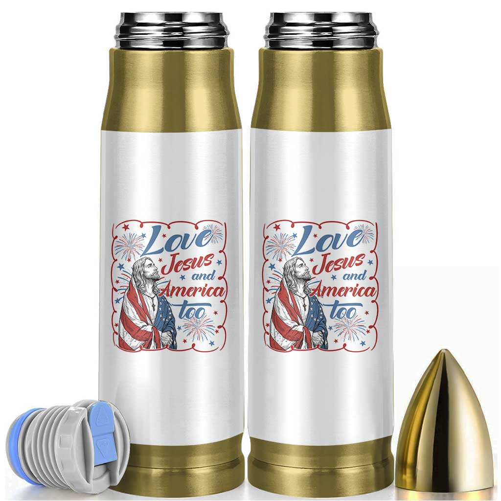 Loves Jesus and America Too Bullet Tumbler Patriotic Christian Jesus 4th of July