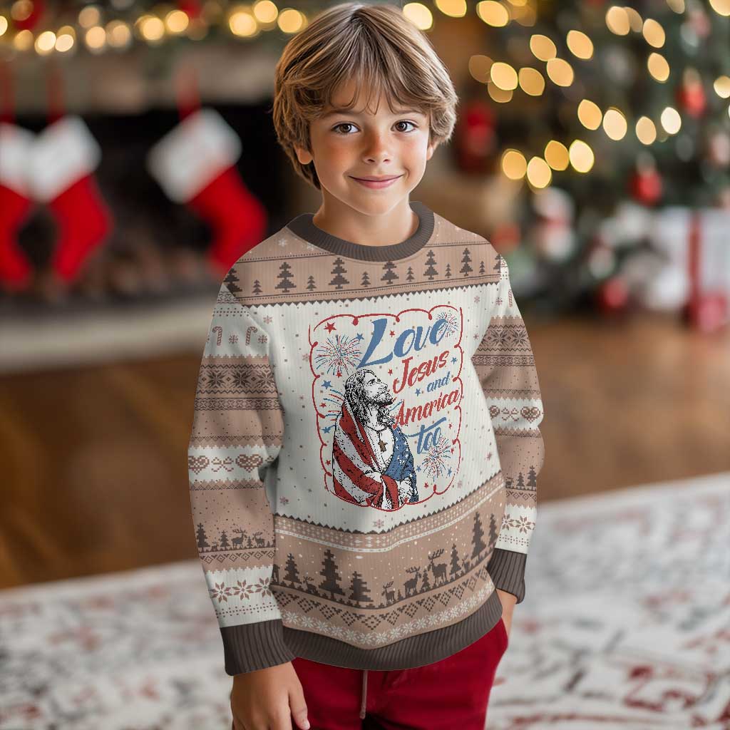 Loves Jesus and America Too Ugly Christmas Sweater Patriotic Christian Jesus 4th of July