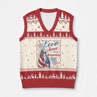 Loves Jesus and America Too V-Neck Knit Sweater Vest Patriotic Christian Jesus 4th of July