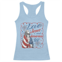 Loves Jesus and America Too Racerback Tank Top Patriotic Christian Jesus 4th of July