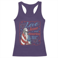 Loves Jesus and America Too Racerback Tank Top Patriotic Christian Jesus 4th of July