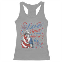 Loves Jesus and America Too Racerback Tank Top Patriotic Christian Jesus 4th of July