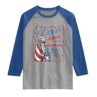 Loves Jesus and America Too Raglan Shirt Patriotic Christian Jesus 4th of July