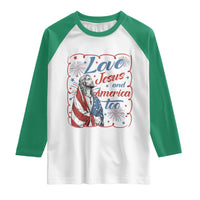 Loves Jesus and America Too Raglan Shirt Patriotic Christian Jesus 4th of July