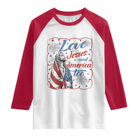Loves Jesus and America Too Raglan Shirt Patriotic Christian Jesus 4th of July