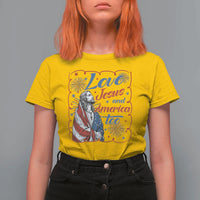 Loves Jesus and America Too T Shirt For Women Patriotic Christian Jesus 4th of July