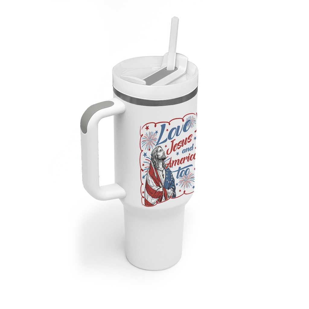 Loves Jesus and America Too Tumbler With Handle Patriotic Christian Jesus 4th of July