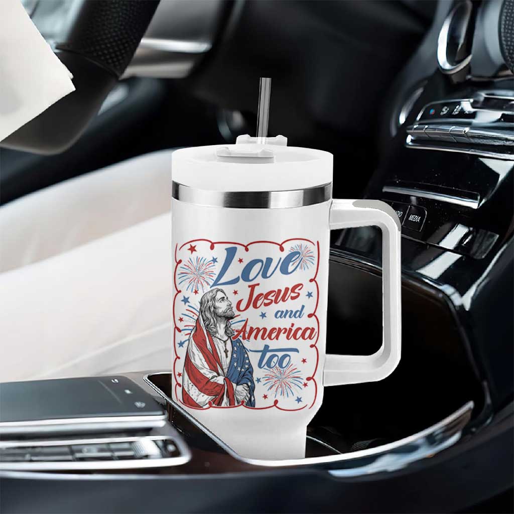 Loves Jesus and America Too Tumbler With Handle Patriotic Christian Jesus 4th of July