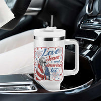 Loves Jesus and America Too Tumbler With Handle Patriotic Christian Jesus 4th of July