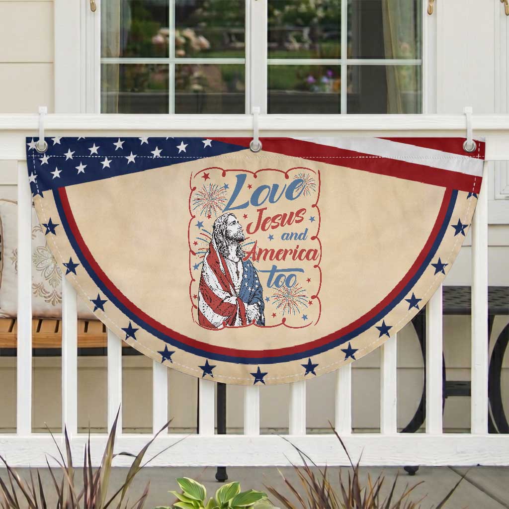 Loves Jesus and America Too Patriotic Fan Flag Christian Jesus 4th of July