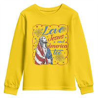 Loves Jesus and America Too Youth Sweatshirt Patriotic Christian Jesus 4th of July