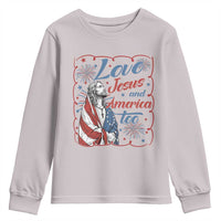 Loves Jesus and America Too Youth Sweatshirt Patriotic Christian Jesus 4th of July
