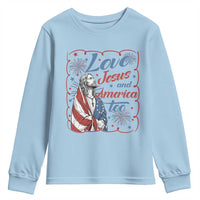 Loves Jesus and America Too Youth Sweatshirt Patriotic Christian Jesus 4th of July