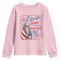Loves Jesus and America Too Youth Sweatshirt Patriotic Christian Jesus 4th of July