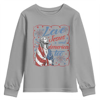 Loves Jesus and America Too Youth Sweatshirt Patriotic Christian Jesus 4th of July