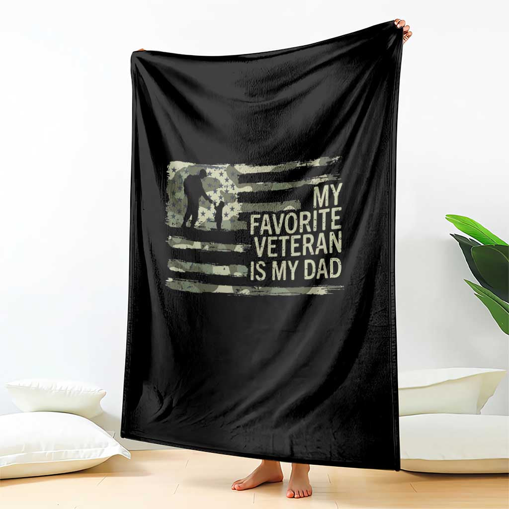 My Favorite Veteran is My Dad Throw Blanket Veteran Dad Camo American Flag