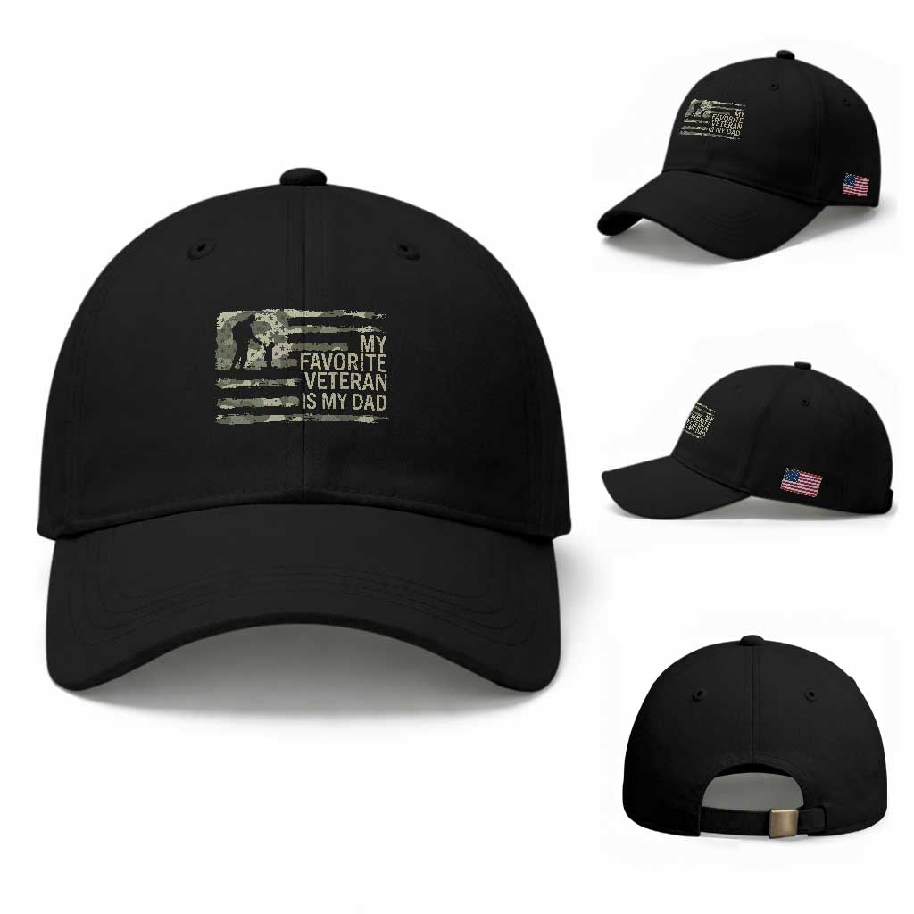 My Favorite Veteran is My Dad Baseball Cap Veteran Dad Camo American Flag