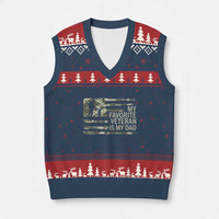 My Favorite Veteran is My Dad V-Neck Knit Sweater Vest Veteran Dad Camo American Flag