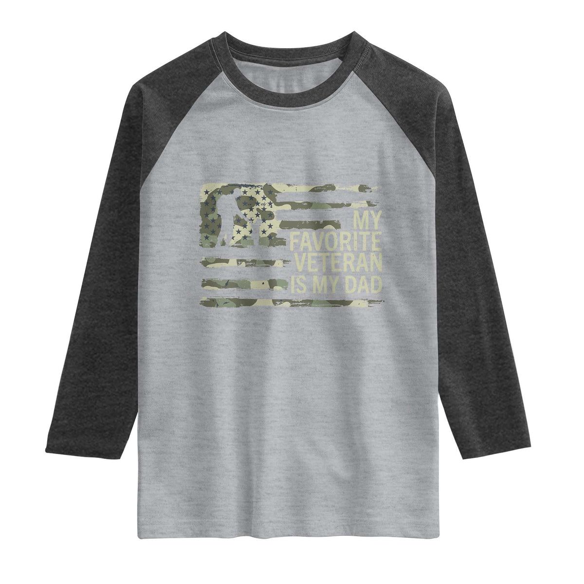My Favorite Veteran is My Dad Raglan Shirt Veteran Dad Camo American Flag
