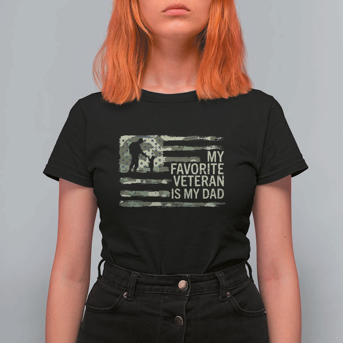 My Favorite Veteran is My Dad T Shirt For Women Veteran Dad Camo American Flag
