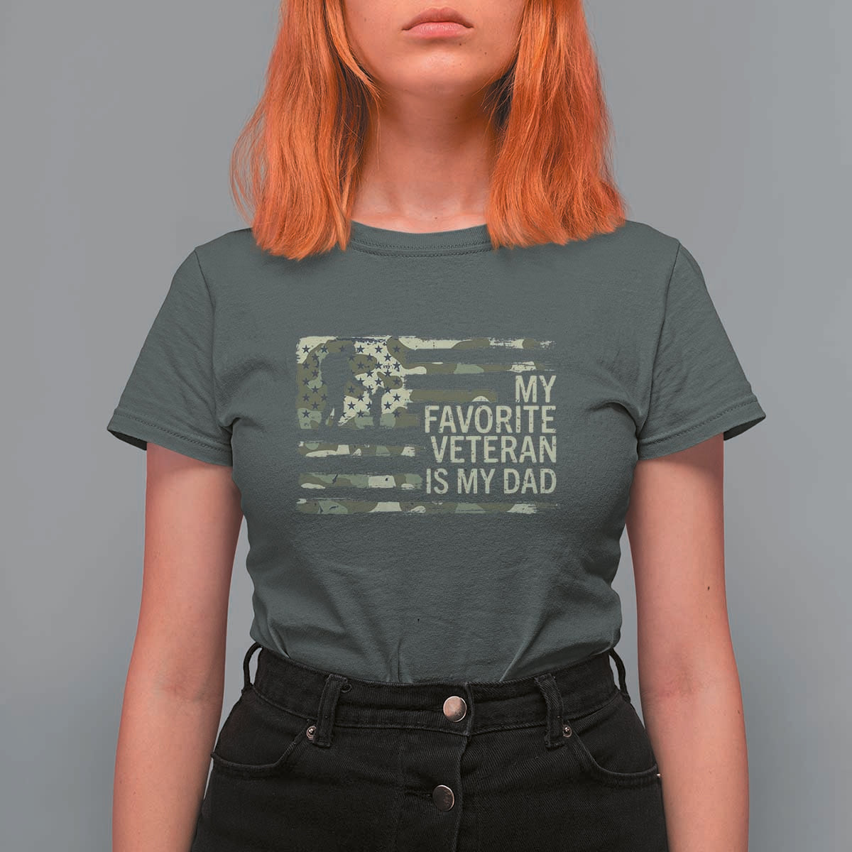 My Favorite Veteran is My Dad T Shirt For Women Veteran Dad Camo American Flag