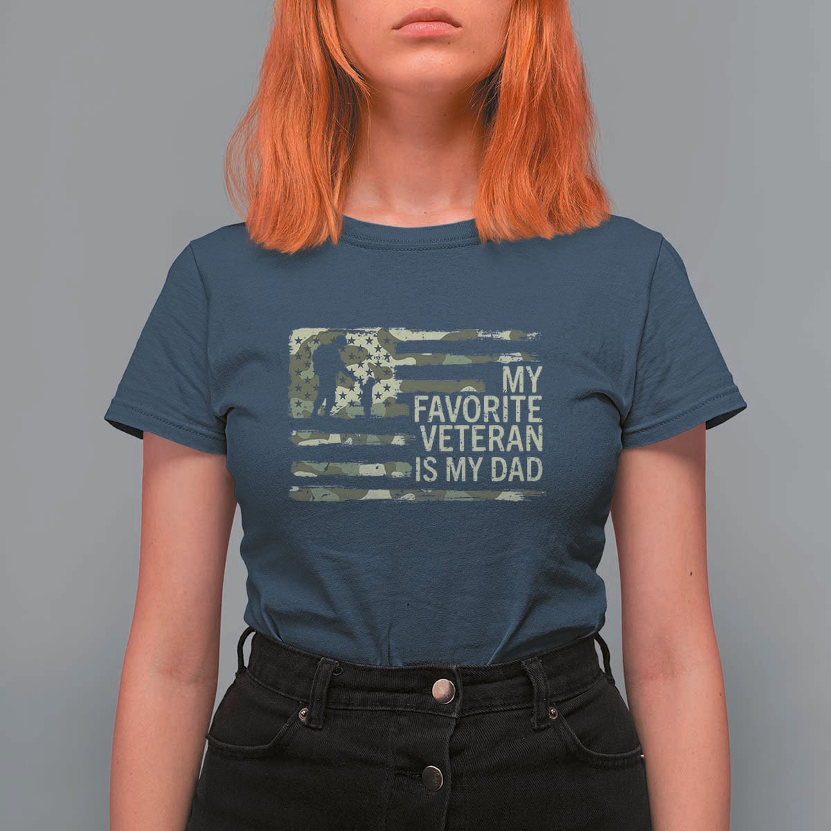 My Favorite Veteran is My Dad T Shirt For Women Veteran Dad Camo American Flag