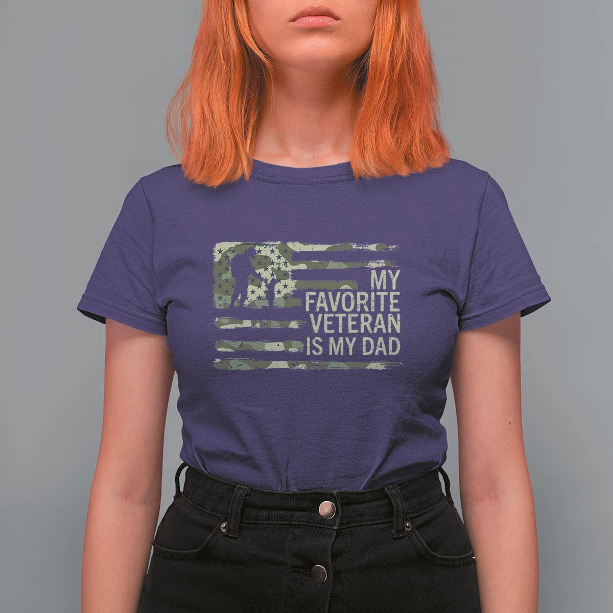 My Favorite Veteran is My Dad T Shirt For Women Veteran Dad Camo American Flag