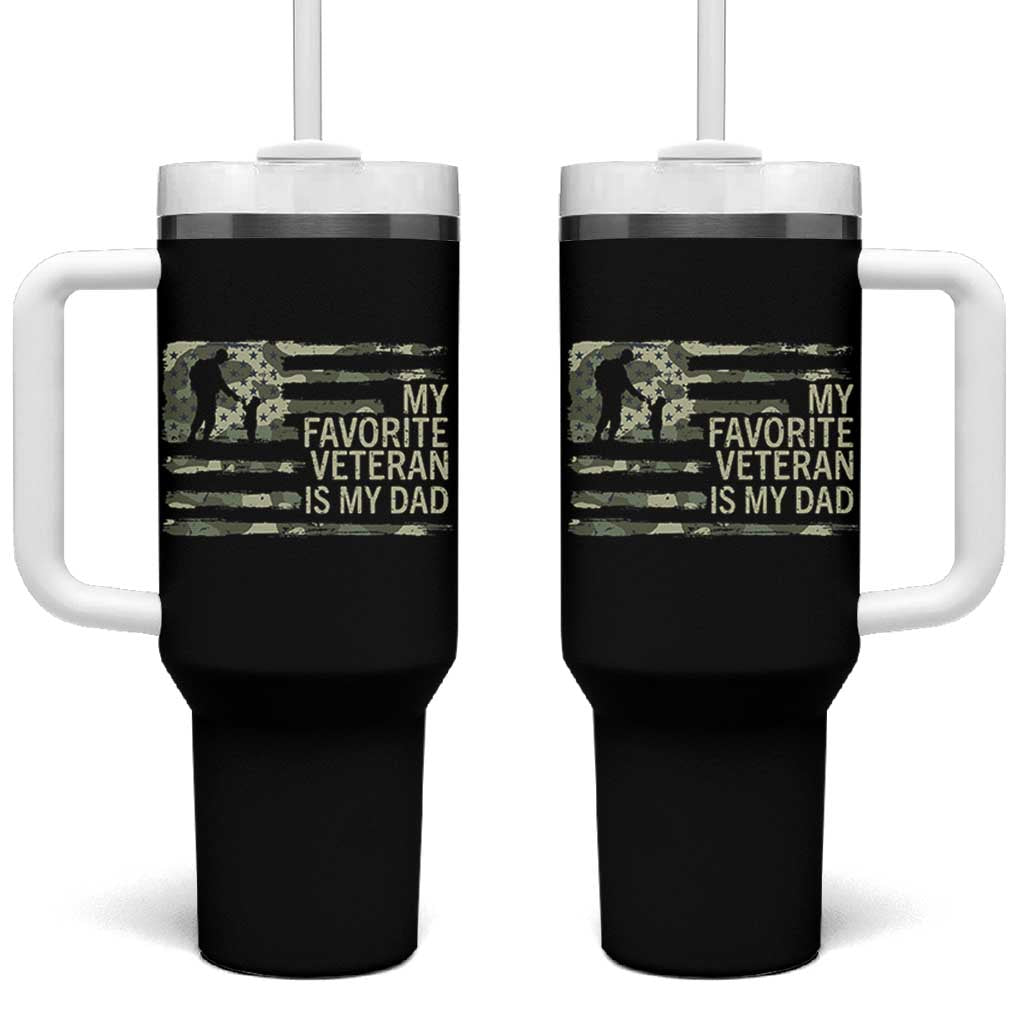 My Favorite Veteran is My Dad Tumbler With Handle Veteran Dad Camo American Flag