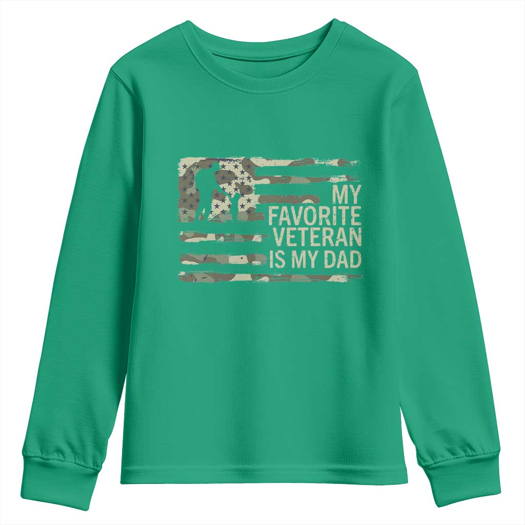 My Favorite Veteran is My Dad Youth Sweatshirt Veteran Dad Camo American Flag