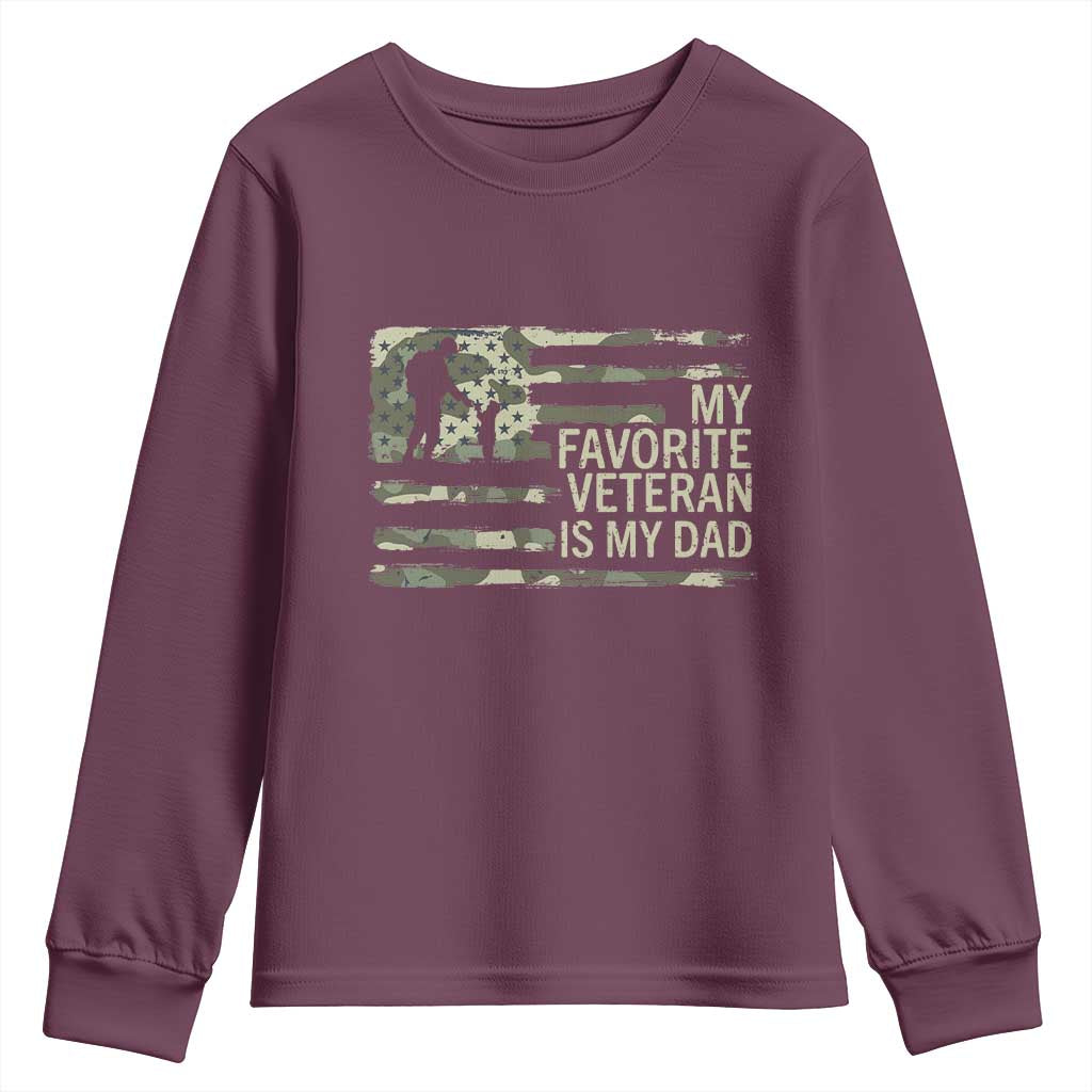My Favorite Veteran is My Dad Youth Sweatshirt Veteran Dad Camo American Flag