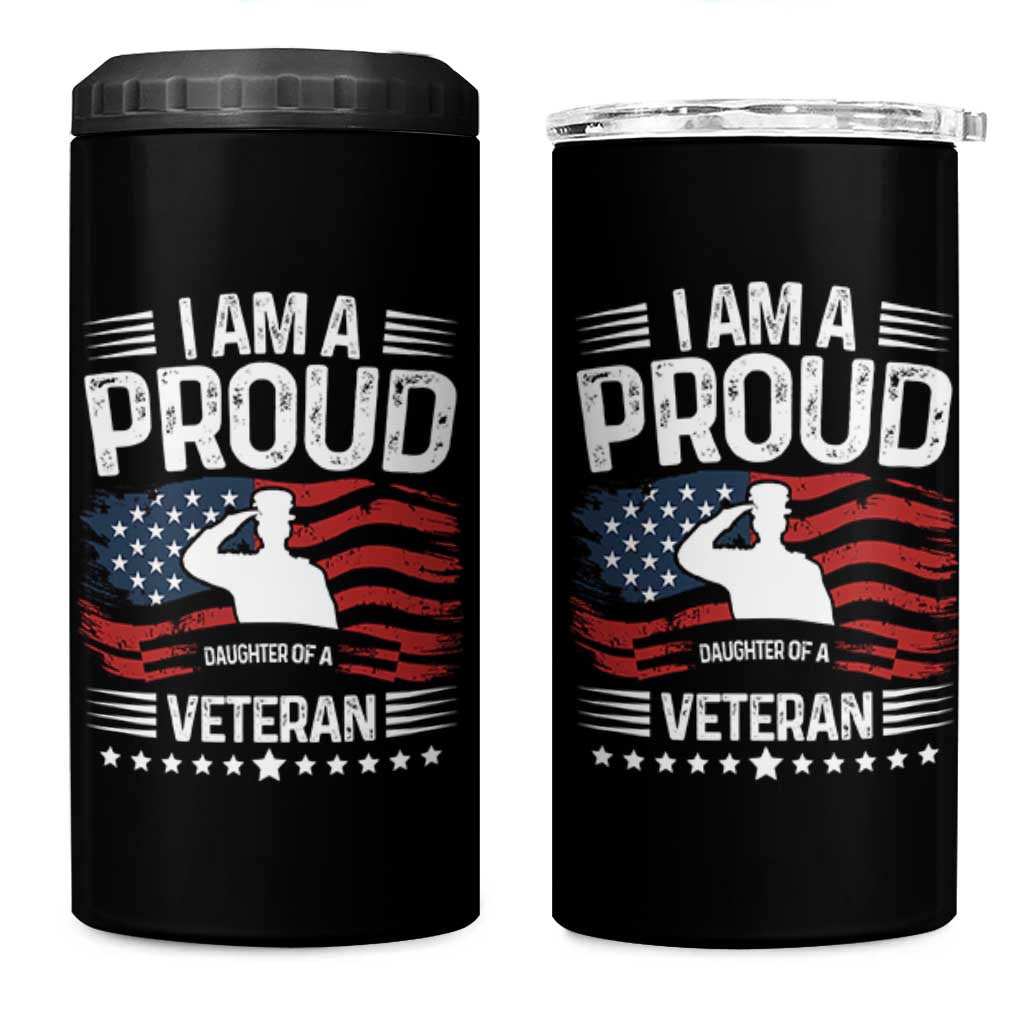 Proud Daughter Veteran Nothing Scares 4 in 1 Can Cooler Tumbler Military Family Pride American Flag