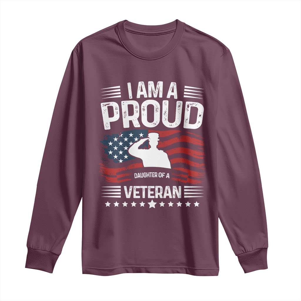 Proud Daughter Veteran Nothing Scares Long Sleeve Shirt Military Family Pride American Flag